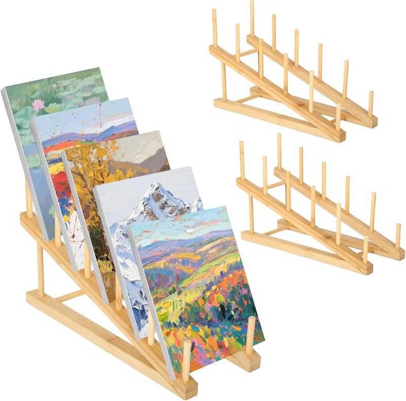 Rainmae 3 Pack Small Art Drying Rack Art Storage Rack for Classroom 5 Layers Paint Display Rack Wood Storage Stand for Canvas, Art Storage Organizer for Painting Canvas, Wooden Tabletop Art Rack - Image 1